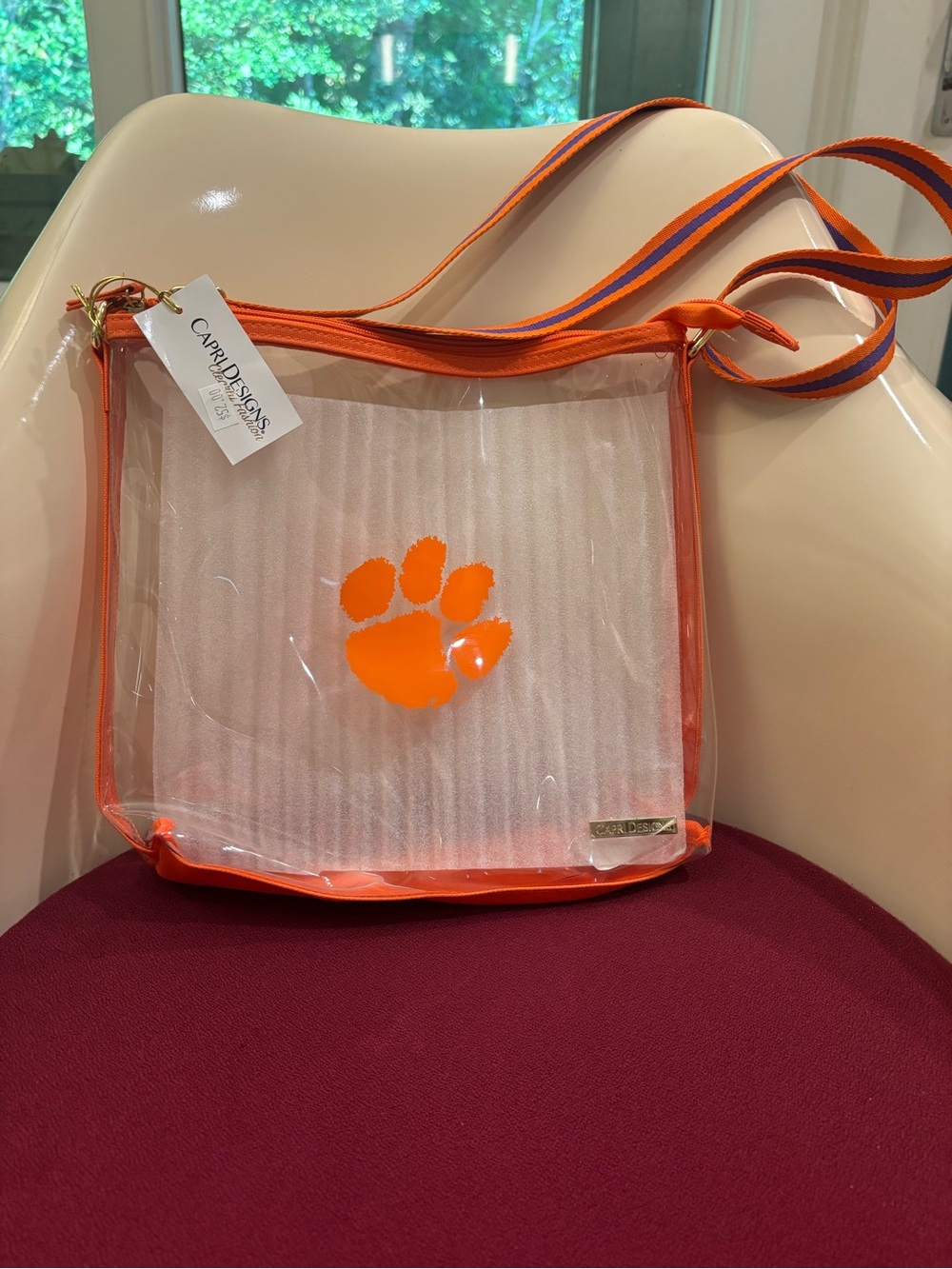 Capri Designs Clemson Tigers Clear Stadium Crossbody Purse. New with Tags!!